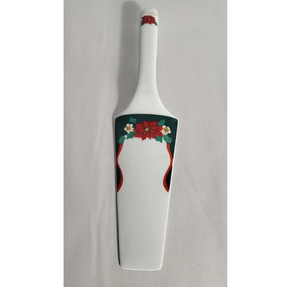 Vintage Tienshan Christmas Poinsettia Ceramic‎ Cake Server Spatula Holiday Decor